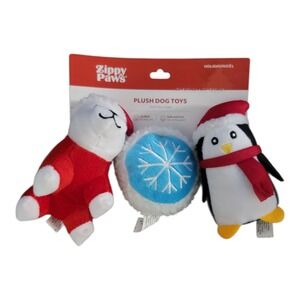 Zippy‎ Paws Holiday Plush Dog Toys Penguin Sheep Snowflake Miniz set